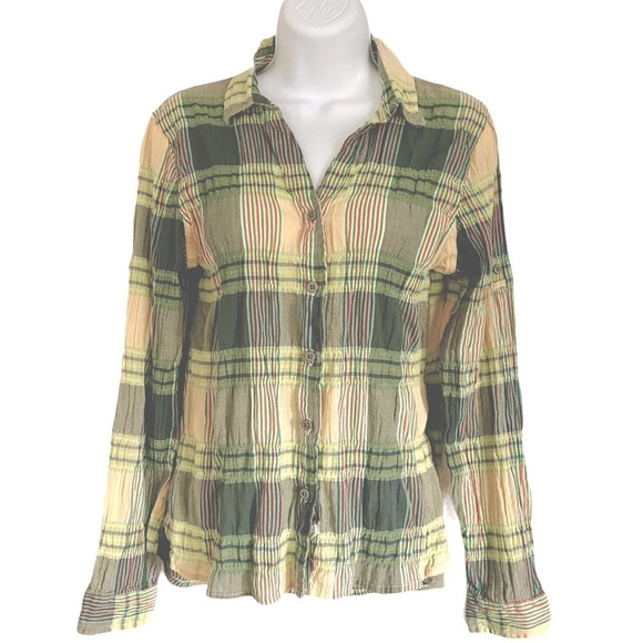 WOOLRICH Plaid Gray Yellow Cotton Shirt Small Convertible Roll-up Sleeve - Picture 2 of 15